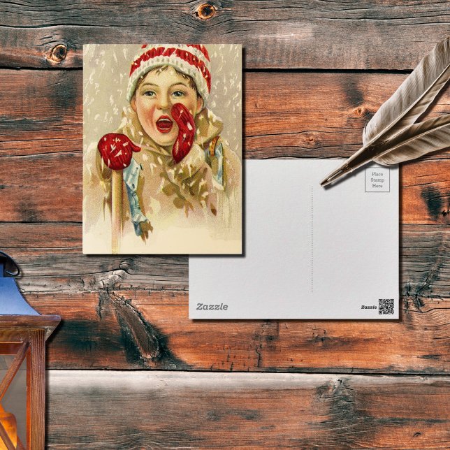 Postal vintage boy en la nieve (Subido por el creador)