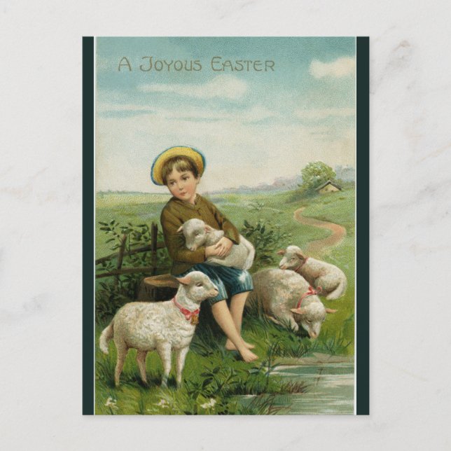 Postal Vintage Boy With Lambs Easter (Anverso)