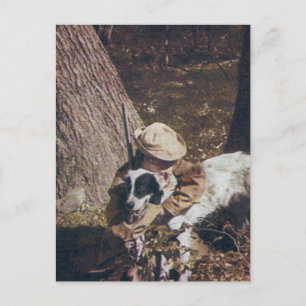 Postal Vintage Boy y su perro cazador