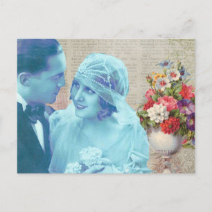 Postal Vintage Bride and Groom Floral