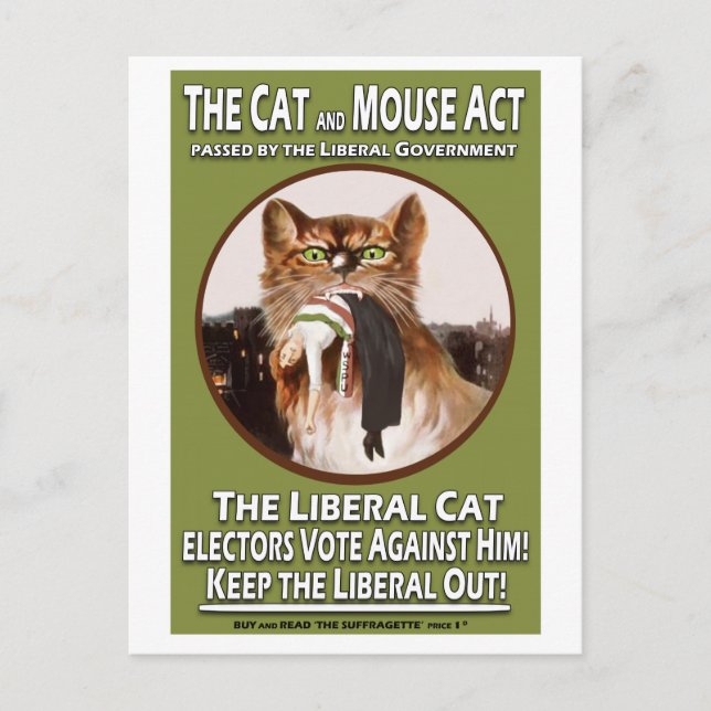 Postal Vintage British Suffragette Cat and Mouse Act (Anverso)