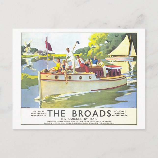 Postal Vintage Broads in England Travel Poster (Anverso)
