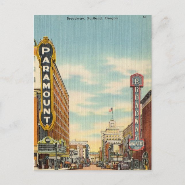 Postal Vintage, Broadway, Portland, Oregón (Anverso)