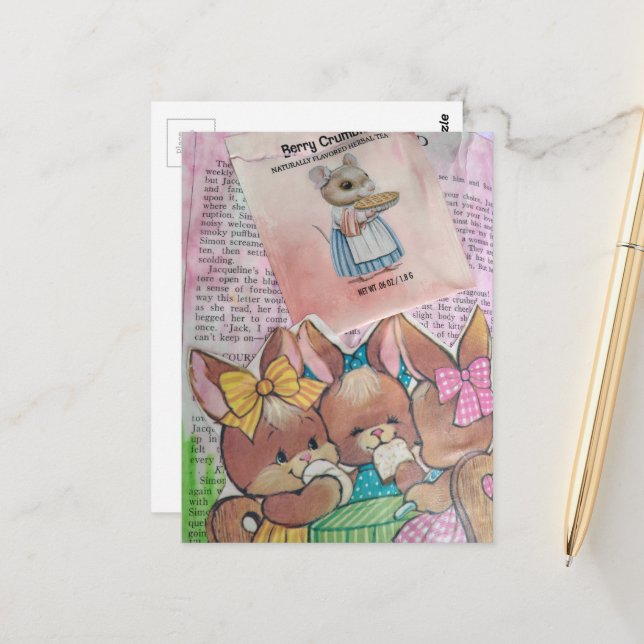Postal Vintage Bunnies and Mouse Collage (Anverso/Reverso In Situ)