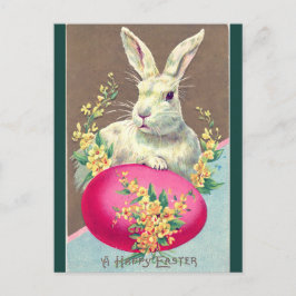 Postal Vintage Bunny White Easter Con Huevo Rosa Brillant
