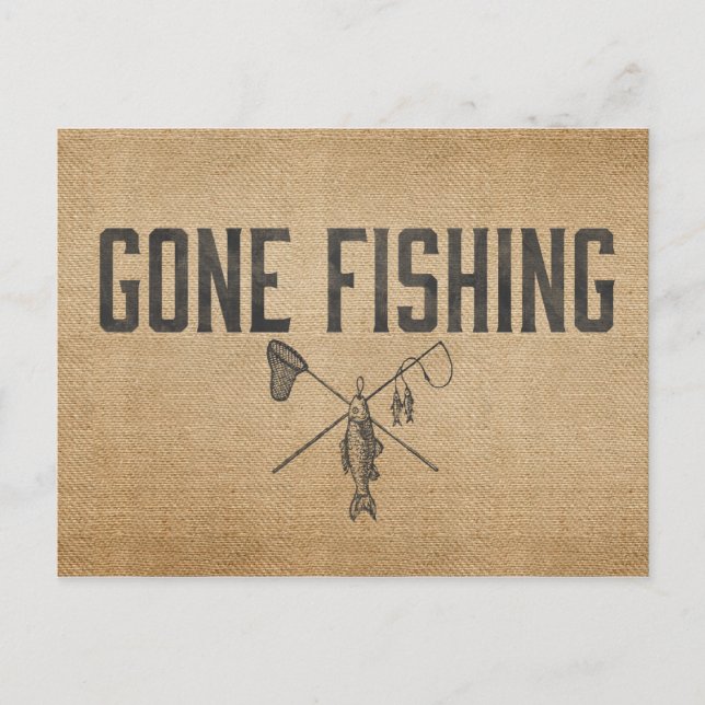 Postal Vintage Burlap Gone Fishing (Anverso)