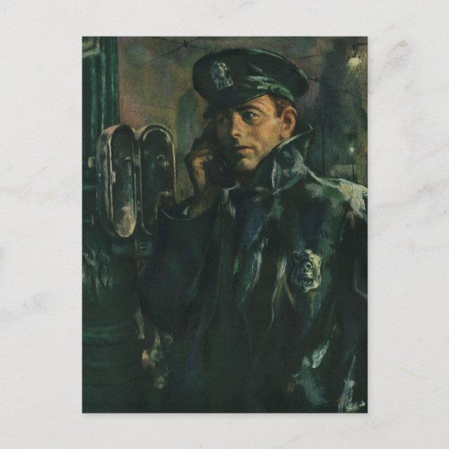 Postal Vintage Business, policía en teléfono de emergenci (Anverso)