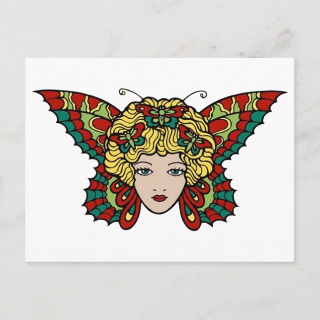 Postal Vintage Butterfly Woman Tattoo Art (Anverso)