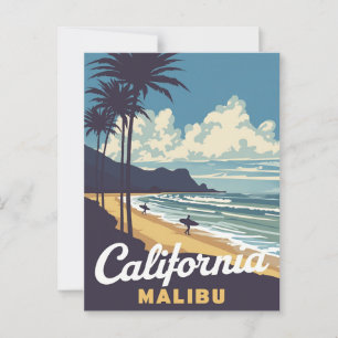Postal Vintage California Malibu Beach Surfer