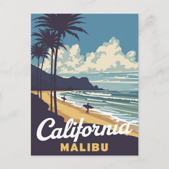 Postal Vintage California Malibu Beach Surfer (Anverso)