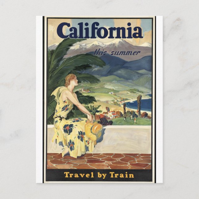 Postal Vintage California, Viajes en tren (Anverso)