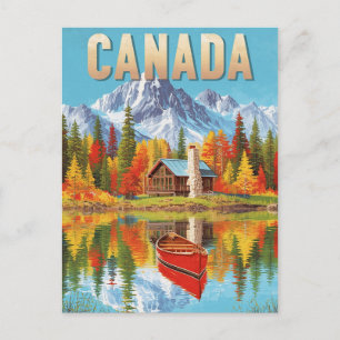 Postal Vintage Canada Wilderness Cabin & Canoe Lake Scene