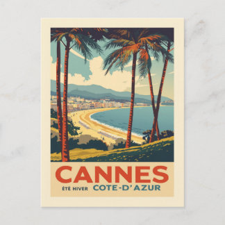 Postal Vintage Cannes France Travel Poster Beach