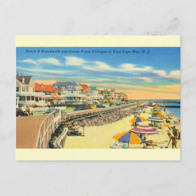 Postal Vintage Cape May Beach y Boardwalk Postcard (Anverso)