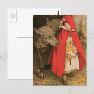 Postal Vintage Caperucita Roja y gran lobo malo