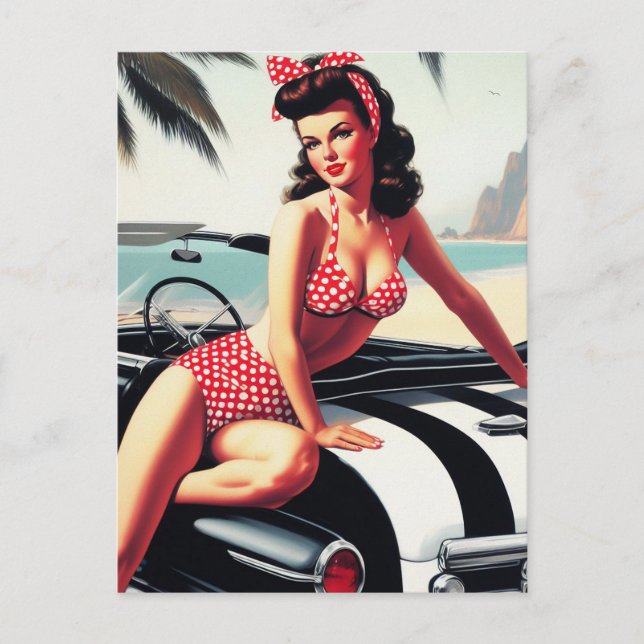 Postal Vintage Car Classic Pin Up (Anverso)