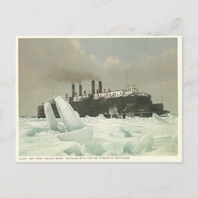 Postal Vintage Car Ferry, Straits of Mackinaw, Michigan (Anverso)