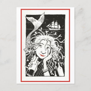 Postal Vintage Carefree Mermaid Ilustracion