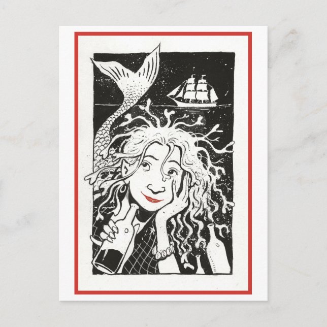 Postal Vintage Carefree Mermaid Ilustracion (Anverso)