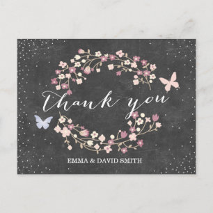 Postal Vintage Chalkboard Butterfly & Flowers Gracias