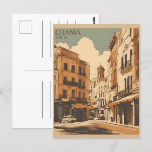 Postal Vintage Chania City Souvenirs crema viaje de greci