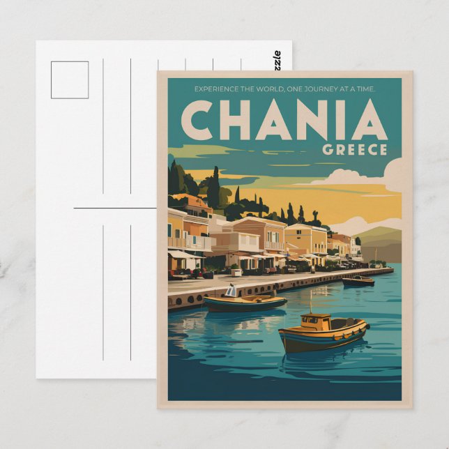 Postal vintage Chania Grecia playas regalos recuerdos (Anverso / Reverso)