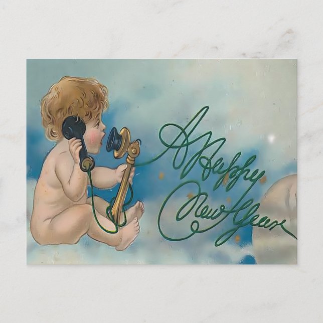 Postal Vintage Cherub Telephone Call | Happy New Year (Anverso)