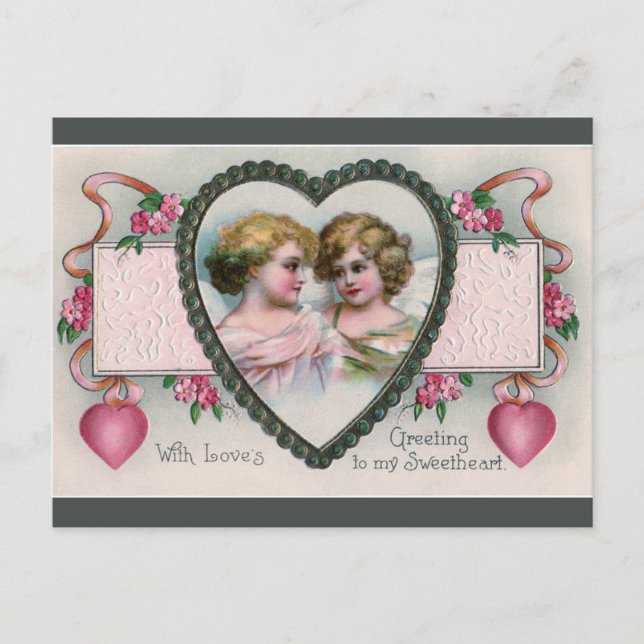 Postal Vintage Cherubs en San Valentín (Anverso)