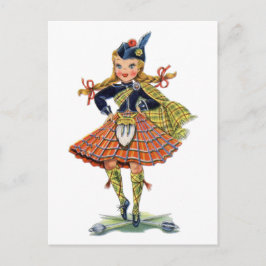 Postal Vintage chica escocés vestido tradicional