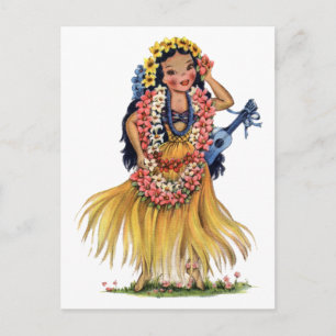 Postal Vintage Chica hawaiano vestido con traje hula