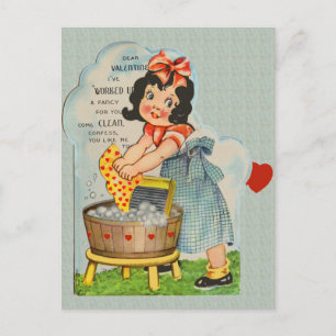 Postal Vintage Chica Washing Clothes Valentine