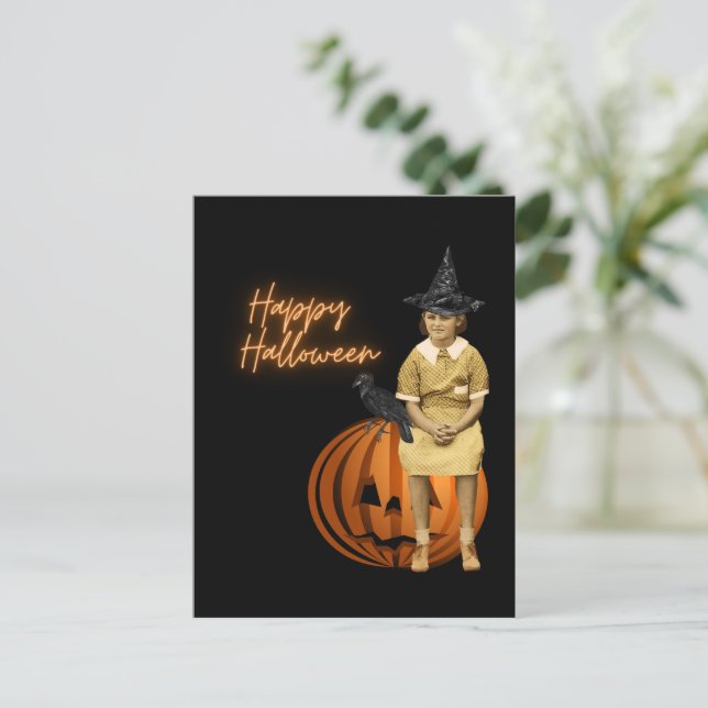 Postal Vintage Chica Witch Halloween (Anverso de pie)