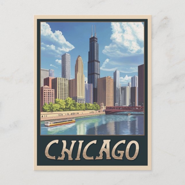 Postal Vintage Chicago City Skyline (Anverso)