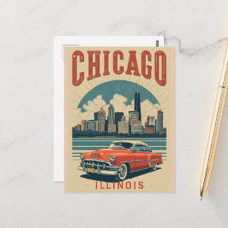 Postal Vintage Chicago Illinois Ciudad Silueta Retro Viaj