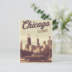 Postal Vintage Chicago Illinois Ciudad Silueta Viaje Retr