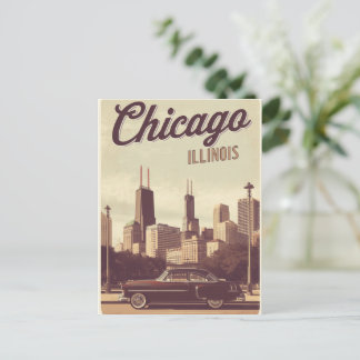 Postal Vintage Chicago Illinois Ciudad Silueta Viaje Retr