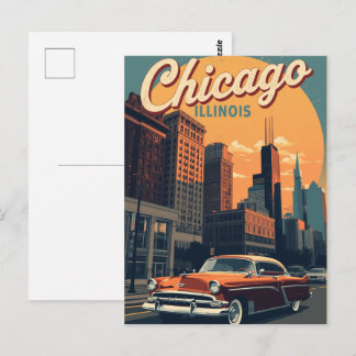 Postal Vintage Chicago Illinois Ciudad Silueta Viaje Retr