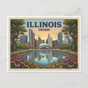 Postal Vintage Chicago Illinois Parque Millennium Skyline