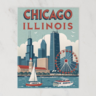 Postal Vintage Chicago Illinois Skyline