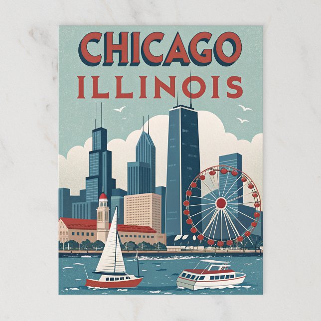 Postal Vintage Chicago Illinois Skyline (Subido por el creador)