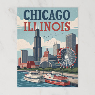 Postal Vintage Chicago Illinois Skyline