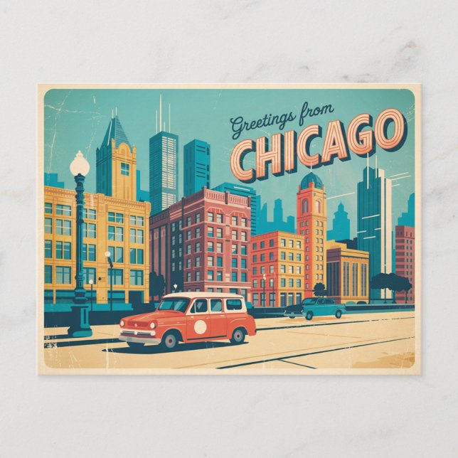 Postal Vintage Chicago Postcard | Saludos desde Chicago (Anverso)