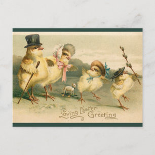 Postal Vintage Chicken Family Easter Sunday Walk