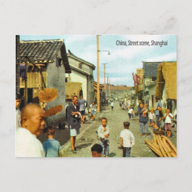 Postal Vintage, China, escena callejera, Shanghai (Anverso)