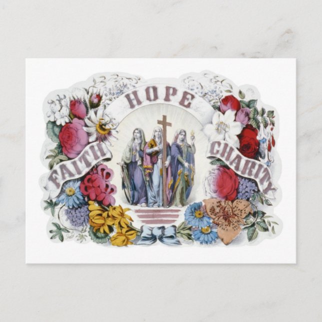 Postal Vintage Christian Art Faith Hope Charity 1874 (Anverso)