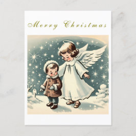 Postal Vintage Christmas Angel and Child Flat Card