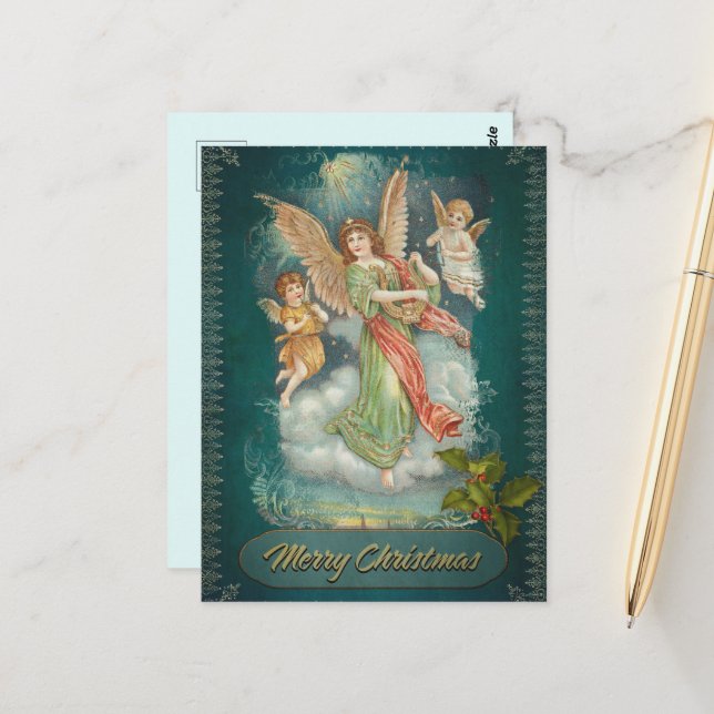 Postal Vintage Christmas Angel & Cherubs (Anverso/Reverso In Situ)