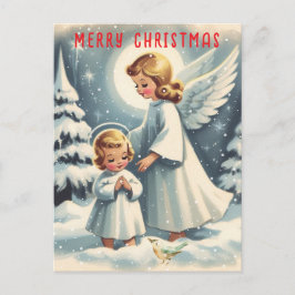 Postal Vintage Christmas Angel, Child and Bird