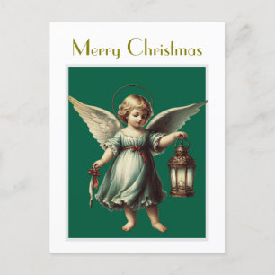 Postal Vintage Christmas Angel y Lantern