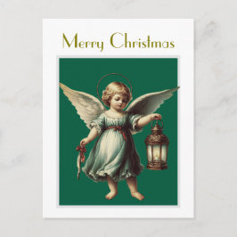 Postal Vintage Christmas Angel y Lantern